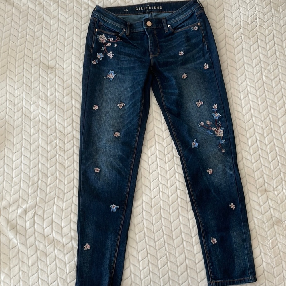 WHBM Floral Dark Wash Jeans Size 4